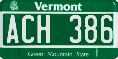 VT license plate ACH386