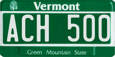 VT license plate ACH500