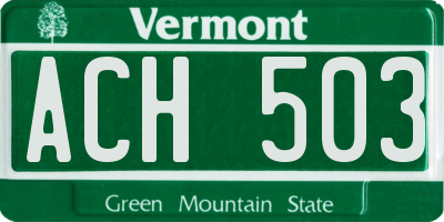 VT license plate ACH503