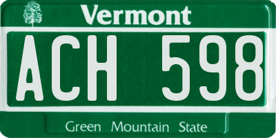 VT license plate ACH598