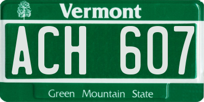 VT license plate ACH607