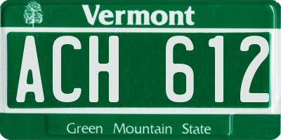 VT license plate ACH612