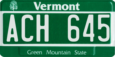 VT license plate ACH645