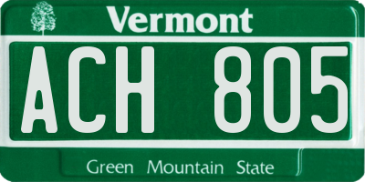 VT license plate ACH805