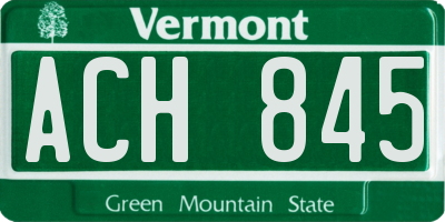 VT license plate ACH845