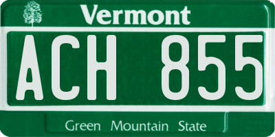 VT license plate ACH855