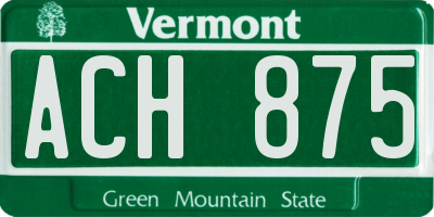 VT license plate ACH875