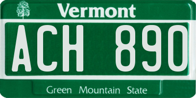 VT license plate ACH890