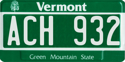 VT license plate ACH932