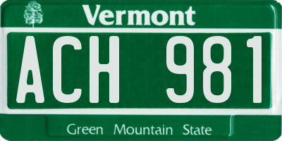 VT license plate ACH981