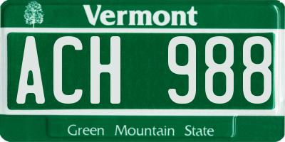 VT license plate ACH988