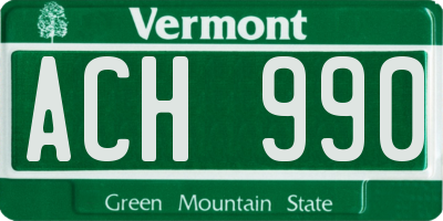 VT license plate ACH990