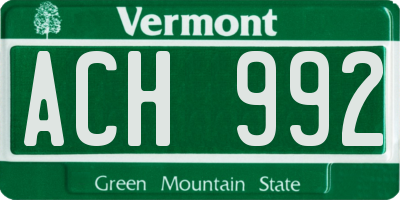 VT license plate ACH992