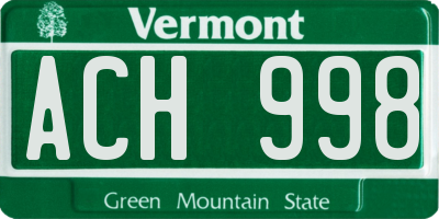VT license plate ACH998