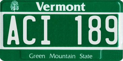 VT license plate ACI189