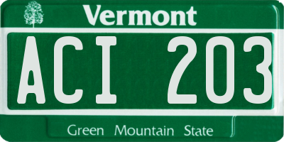 VT license plate ACI203