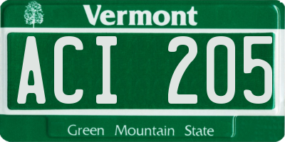 VT license plate ACI205