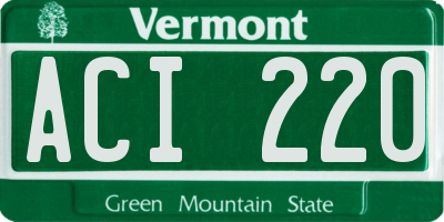 VT license plate ACI220