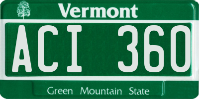 VT license plate ACI360