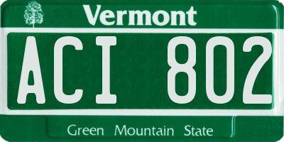 VT license plate ACI802