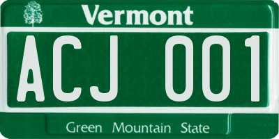 VT license plate ACJ001