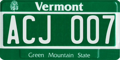 VT license plate ACJ007