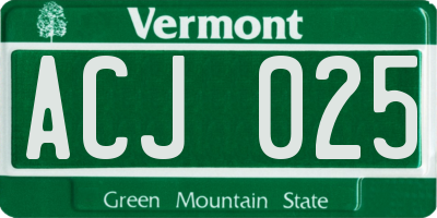 VT license plate ACJ025