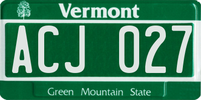 VT license plate ACJ027