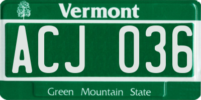 VT license plate ACJ036