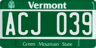 VT license plate ACJ039