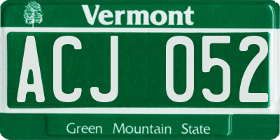 VT license plate ACJ052