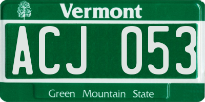 VT license plate ACJ053