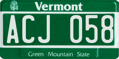 VT license plate ACJ058