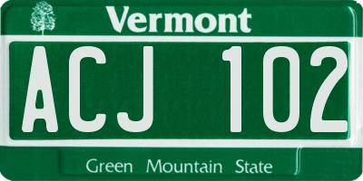 VT license plate ACJ102