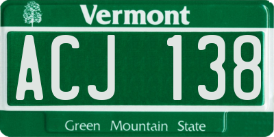 VT license plate ACJ138