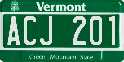 VT license plate ACJ201