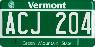 VT license plate ACJ204