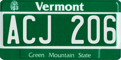 VT license plate ACJ206