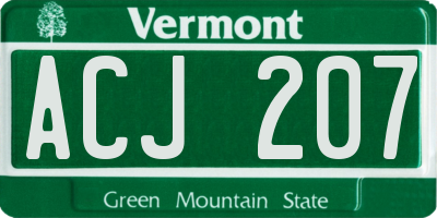 VT license plate ACJ207