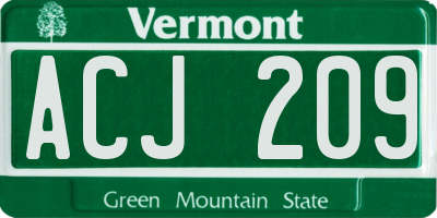 VT license plate ACJ209