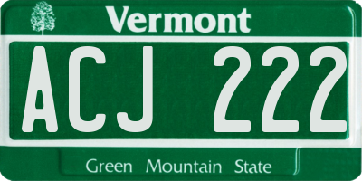 VT license plate ACJ222