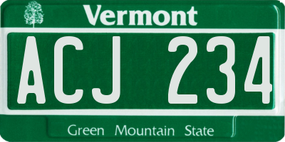 VT license plate ACJ234