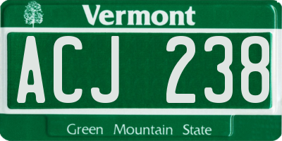 VT license plate ACJ238