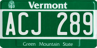 VT license plate ACJ289