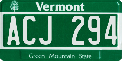 VT license plate ACJ294