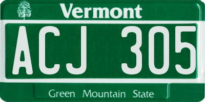 VT license plate ACJ305