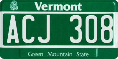 VT license plate ACJ308