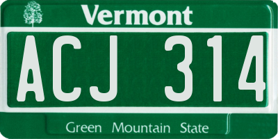 VT license plate ACJ314