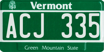 VT license plate ACJ335