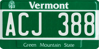 VT license plate ACJ388